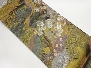 引箔道長取に草花模様織出し袋帯